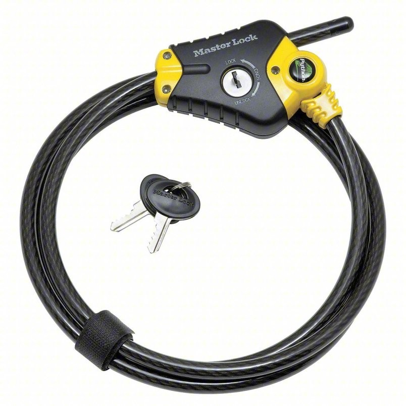 MASTER LOCK Cable Lock: Steel, Black, 6 ft Cable Lg, 3/8 in Cable Dia, Key
