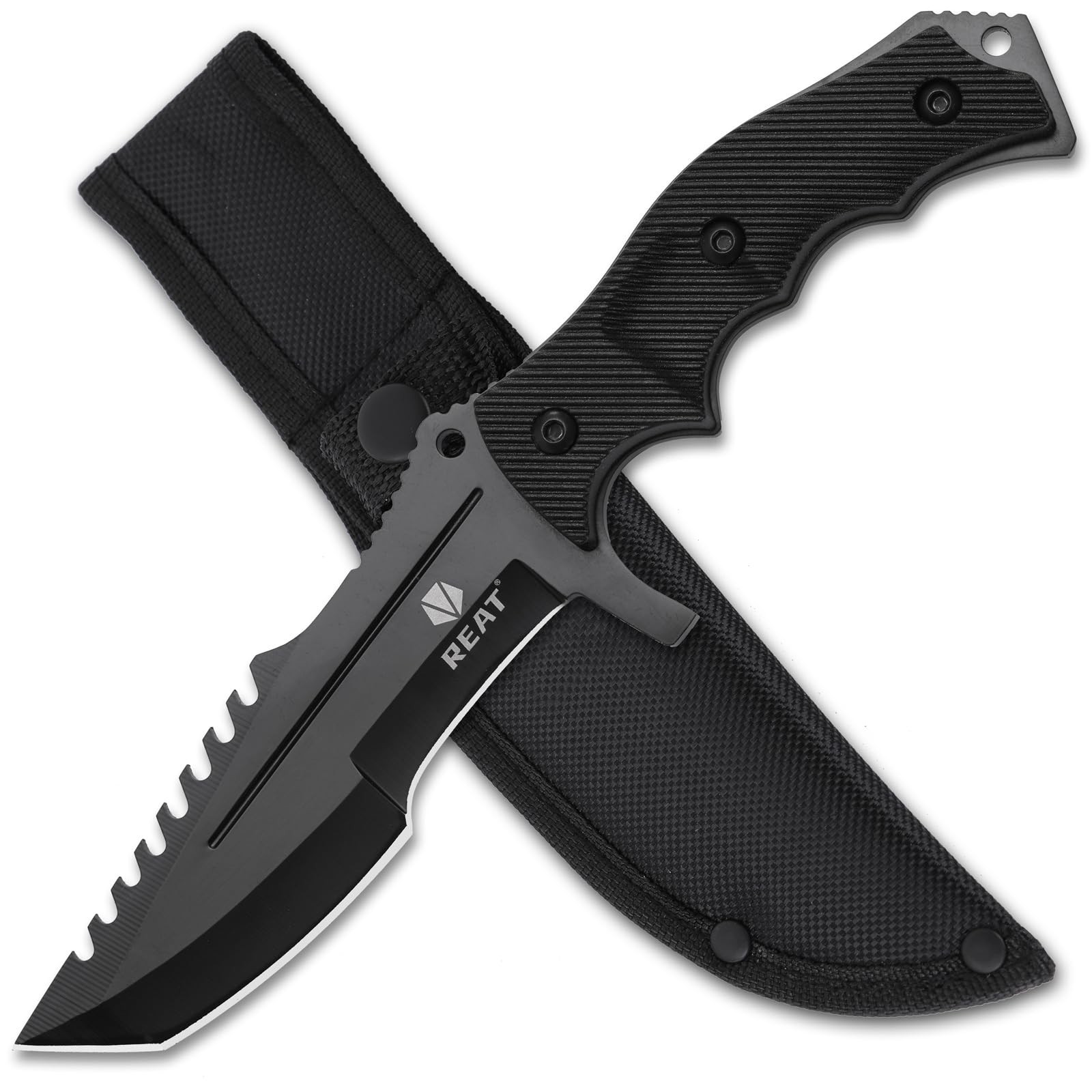 REAT Fixed Blade Knife with Sheath, 4.1" 440C Steel Blade with Full Tang Desi...