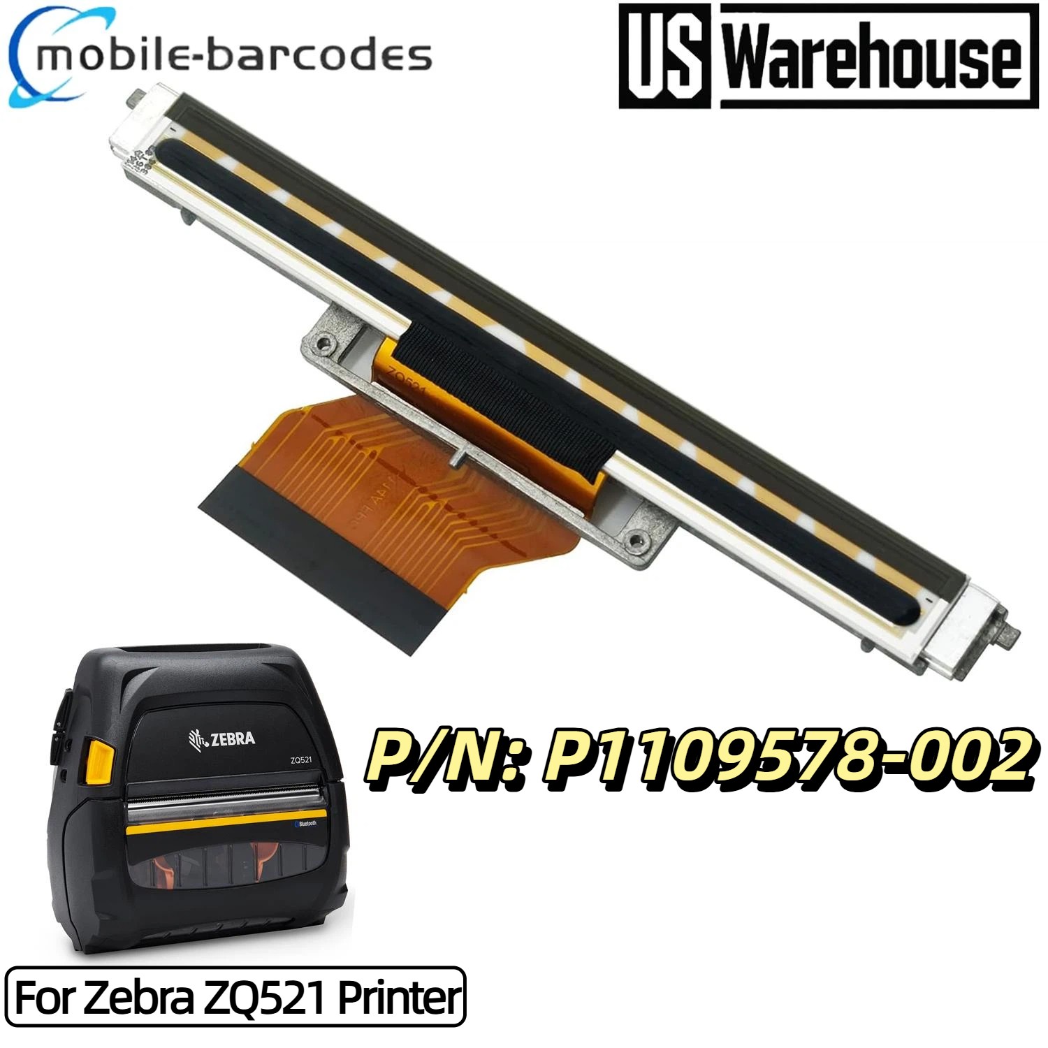 Printhead with Flex Cable for Zebra ZQ521 Thermal Label Printer,P/N:P1109578-002