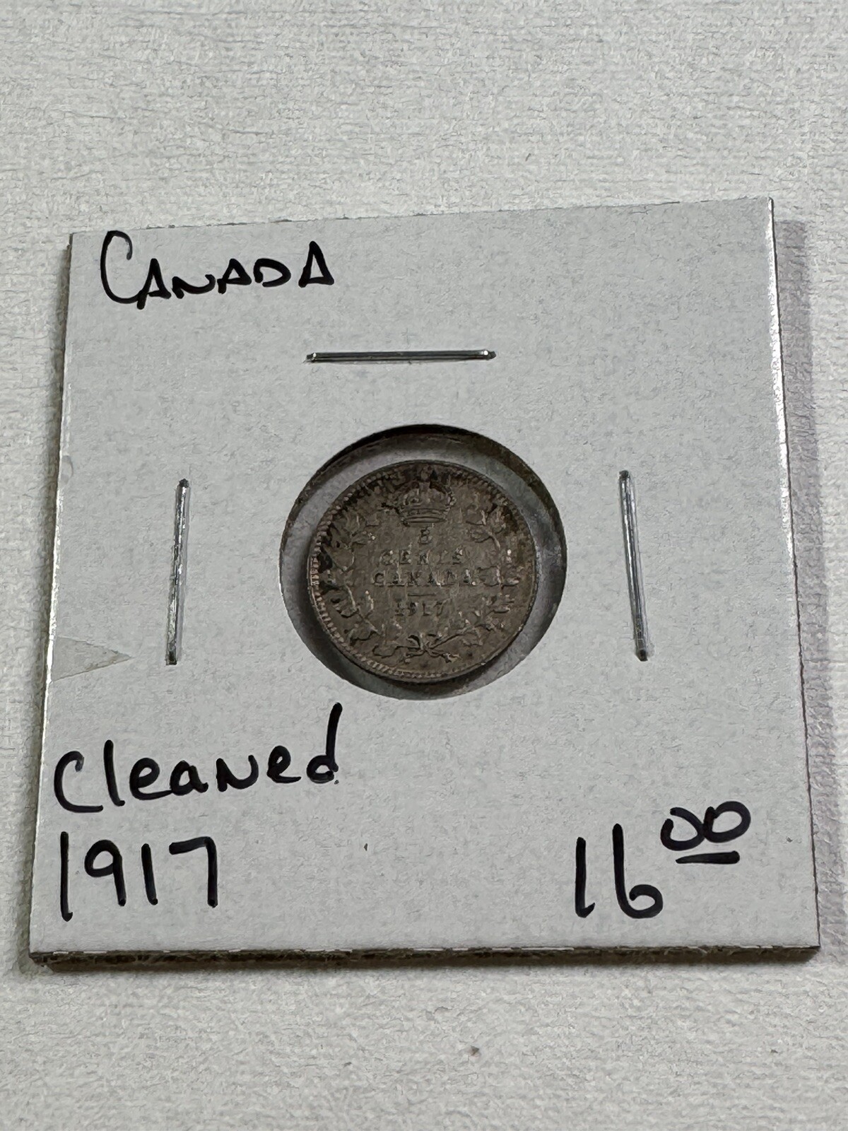1917 Canada 5 Cents Small Silver Coin Cleaned