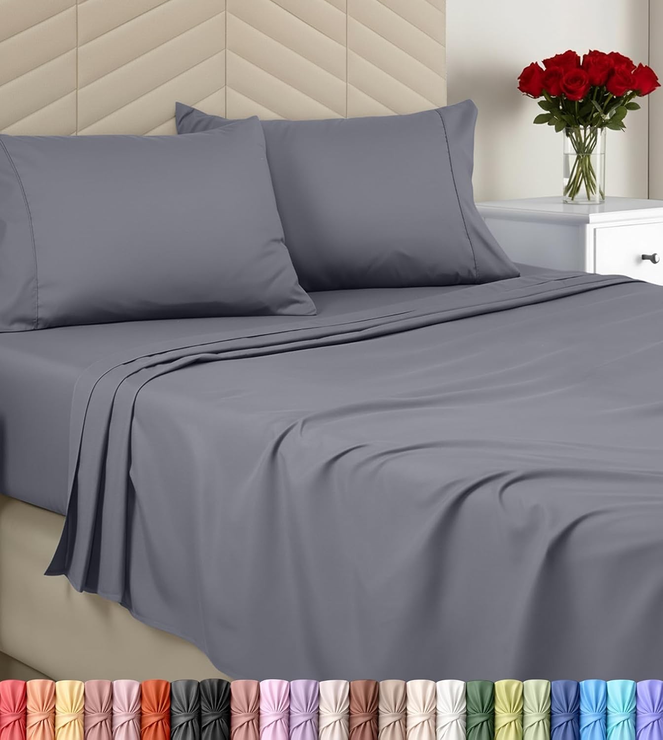 Queen Sheet Set Grey 15 Inch Deep Pocket Microfiber