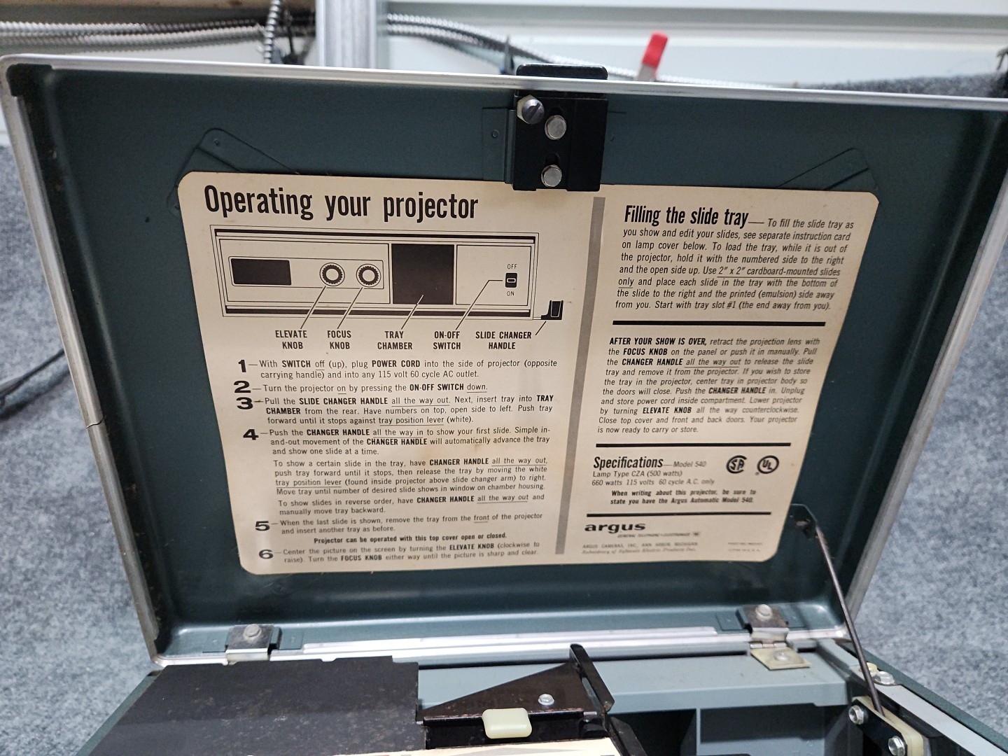 Argus 540 Slide Projector Vintage 1950s Tech Green Automatic