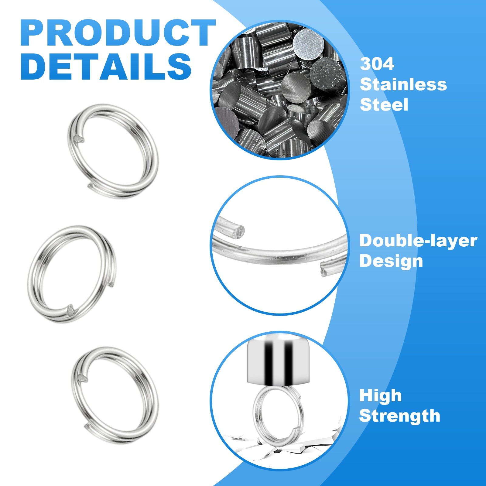 Round Split Ring, 20 Pcs 8 mm Small Split Ring with Double Loops Silver