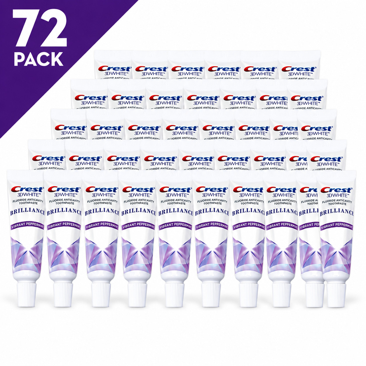 72 PACK FULL CASE, Crest 3D White Brilliance Toothpaste, Travel Size 0.85oz
