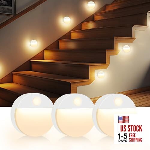Motion Sensor Stair Light for Indoor, Battery Operated Closet Lights, 3 Pack
