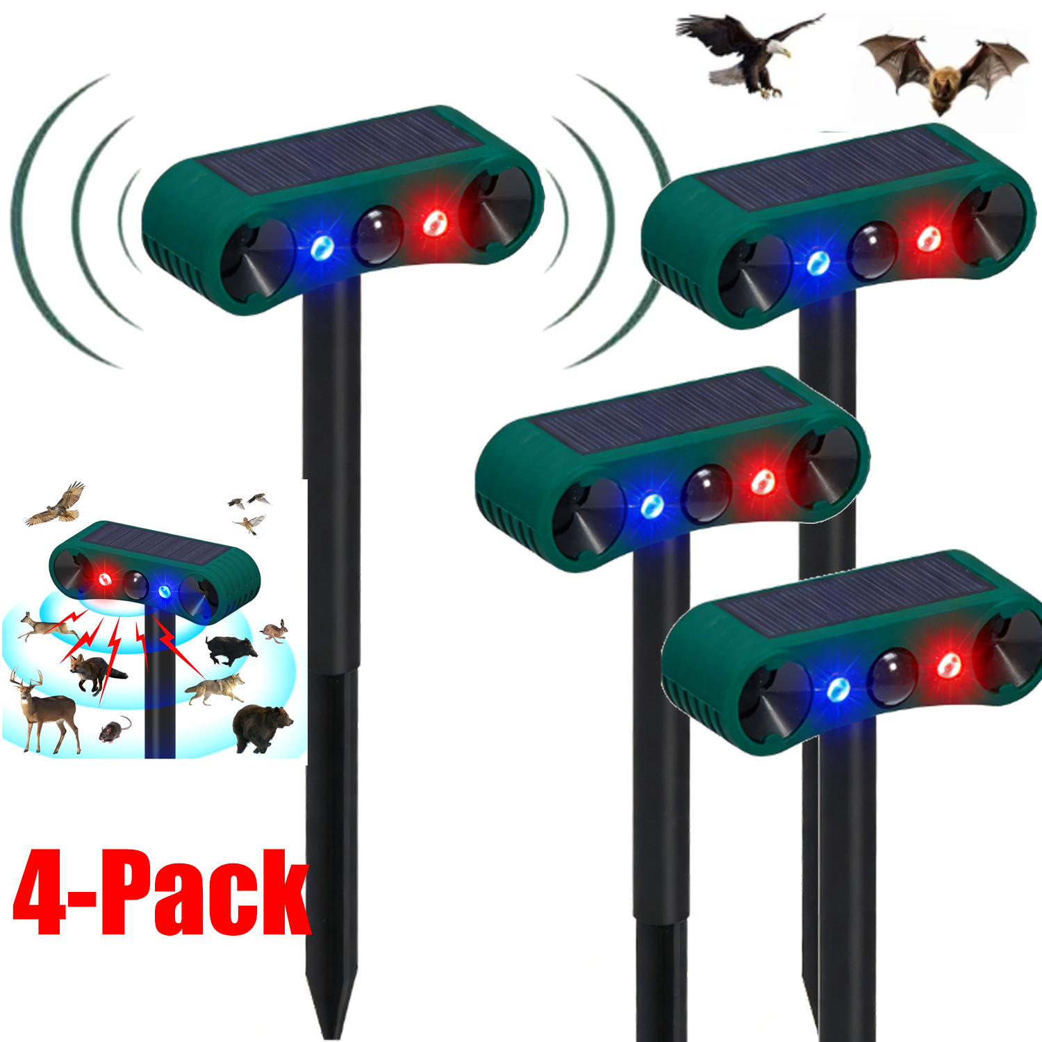 Solar Motion Sensor Alarm 2*130db Sound And Ultrasonic Animal Repeller For Farm
