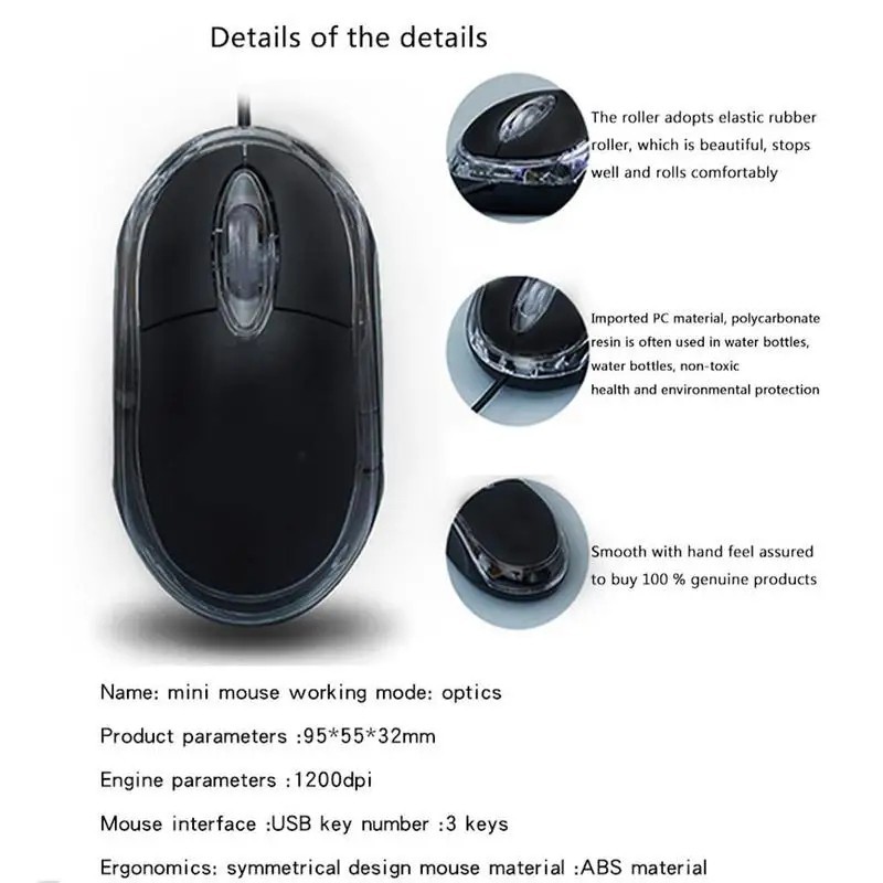 Share Mini USB Wired Optical Mouse 1000 DPI LED Gaming for PC Laptop Notebook Co