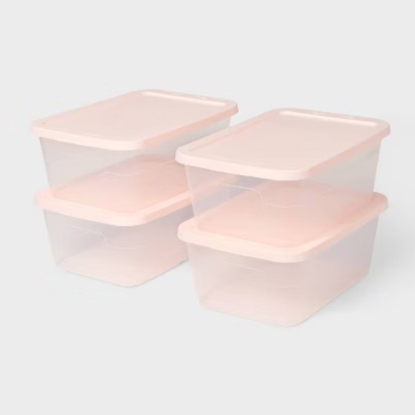 16qt 4pk Clear Tote with Pink Lids - Brightroom