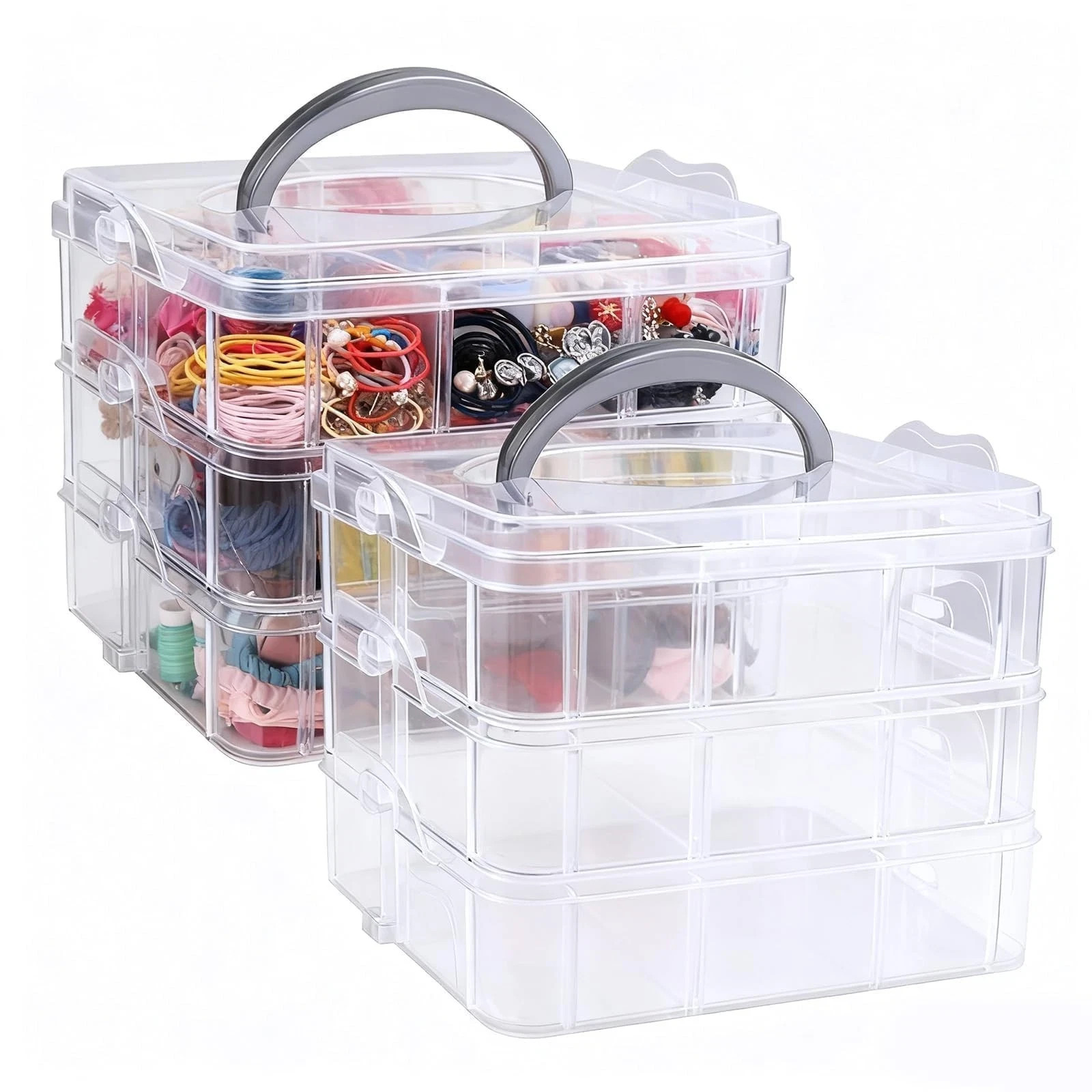 2pack 3-Tier Stackable Beads Storage Container Box with 18 compartments, Adju...