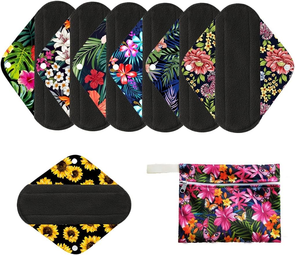 7pcs/Set Reusable Menstrual Pads Including 1pc Mini Wet Bag +6pcs Bamboo