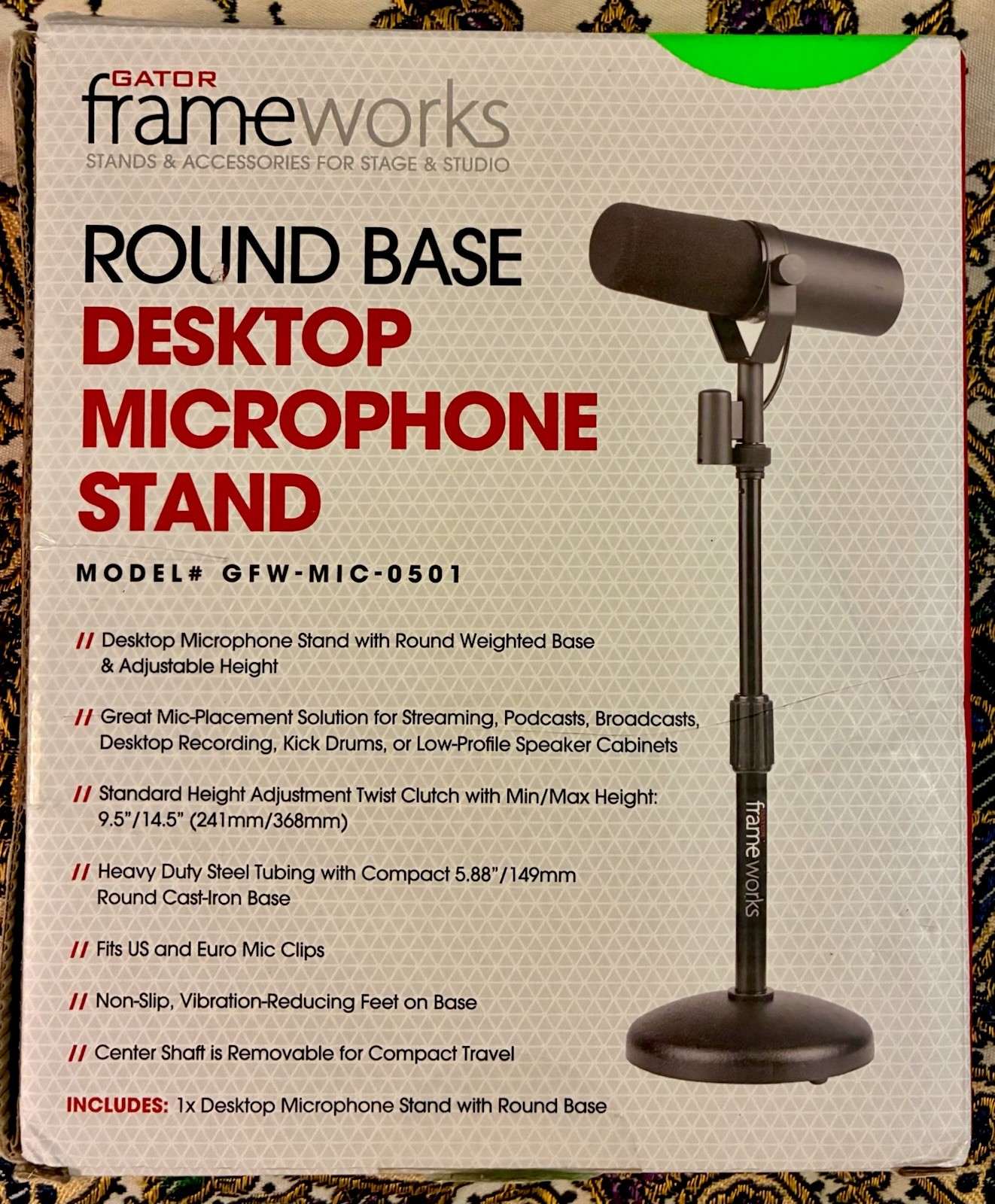 Gator Frameworks Desktop Microphone Stand with Round Weighted Base & Adjustable