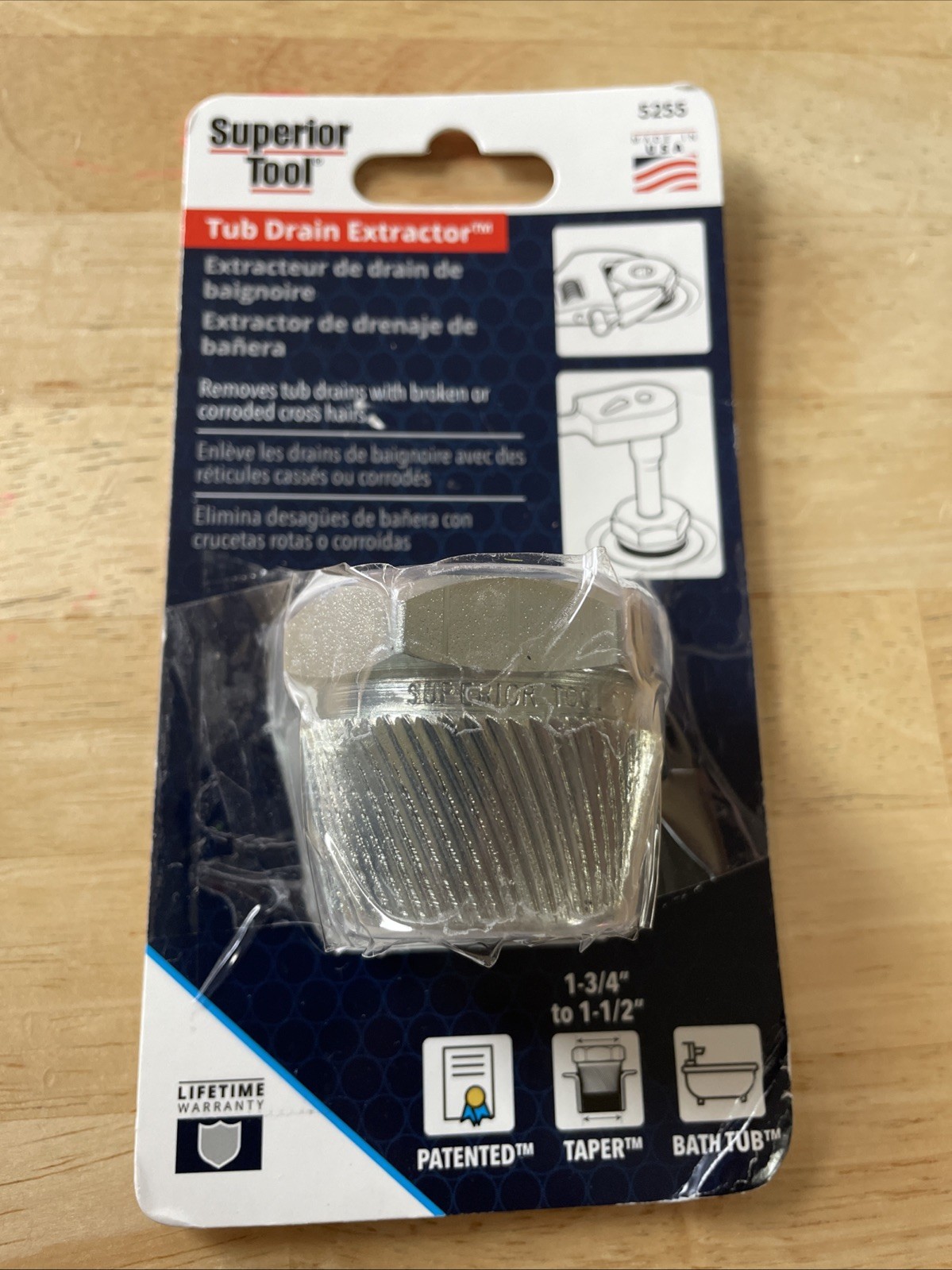 Superior Tool 05255 Steel Gold Plate Finish Tub Drain Extractor 1-1/2 L in.
