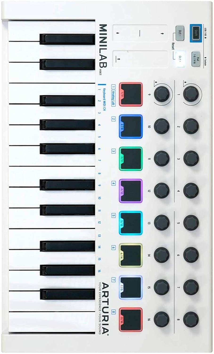 Arturia MiniLab MkII 25 Slim-Key 25-Note USB Mini Keyboard Controller -White