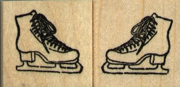 mounted rubber stamps   Ice Skates set of 2    wood mounts 1" X 1" each