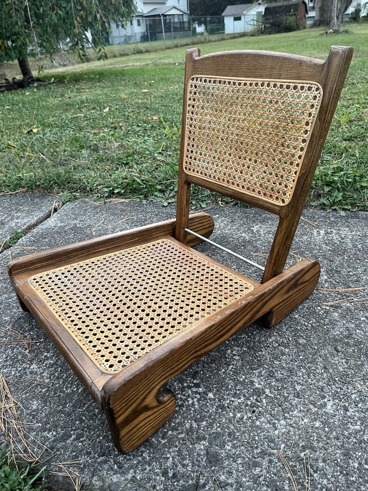 Vintage Folding Wood & Cane Canoe / Stadium Seat