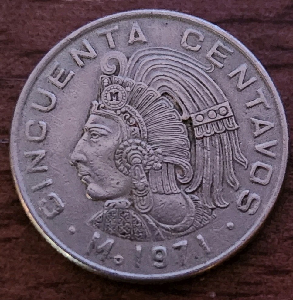 Mexico 1971 50 centavos, Aztec King Cuauhtemoc of Tenochtitlan-Foreign Coin