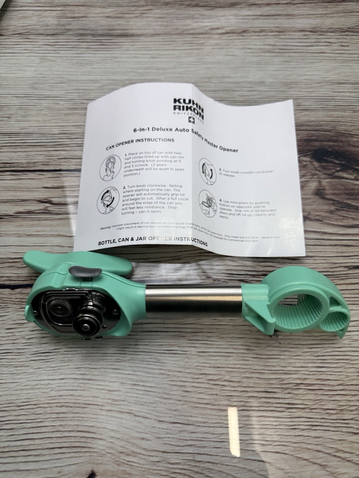 Kuhn Rikon 6-in-1 Stainless Steel Can Opener K97707 Green New