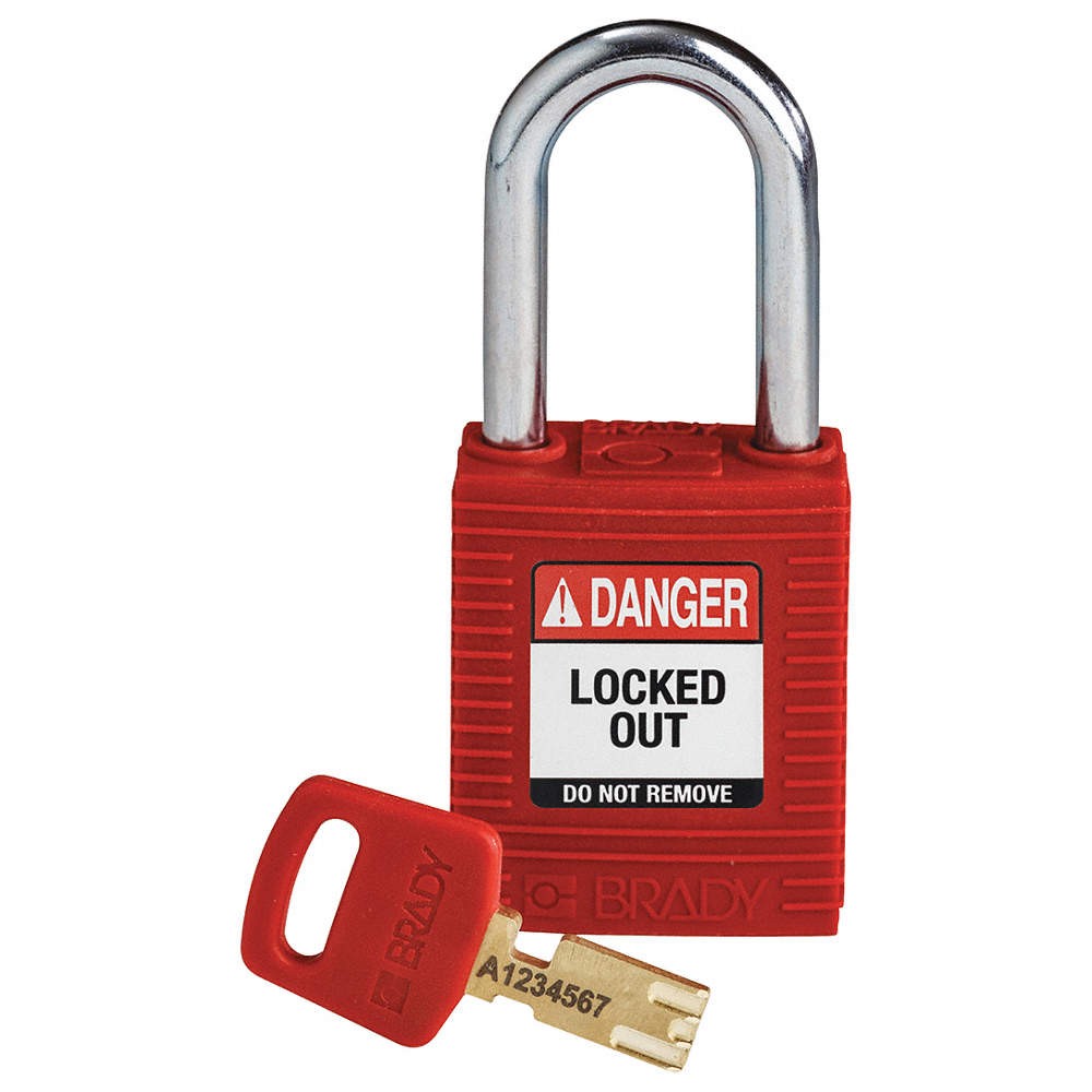 BRADY NYL-RED-38ST-KD Lockout Padlock,Red,1-13/16" H Body 55JY86