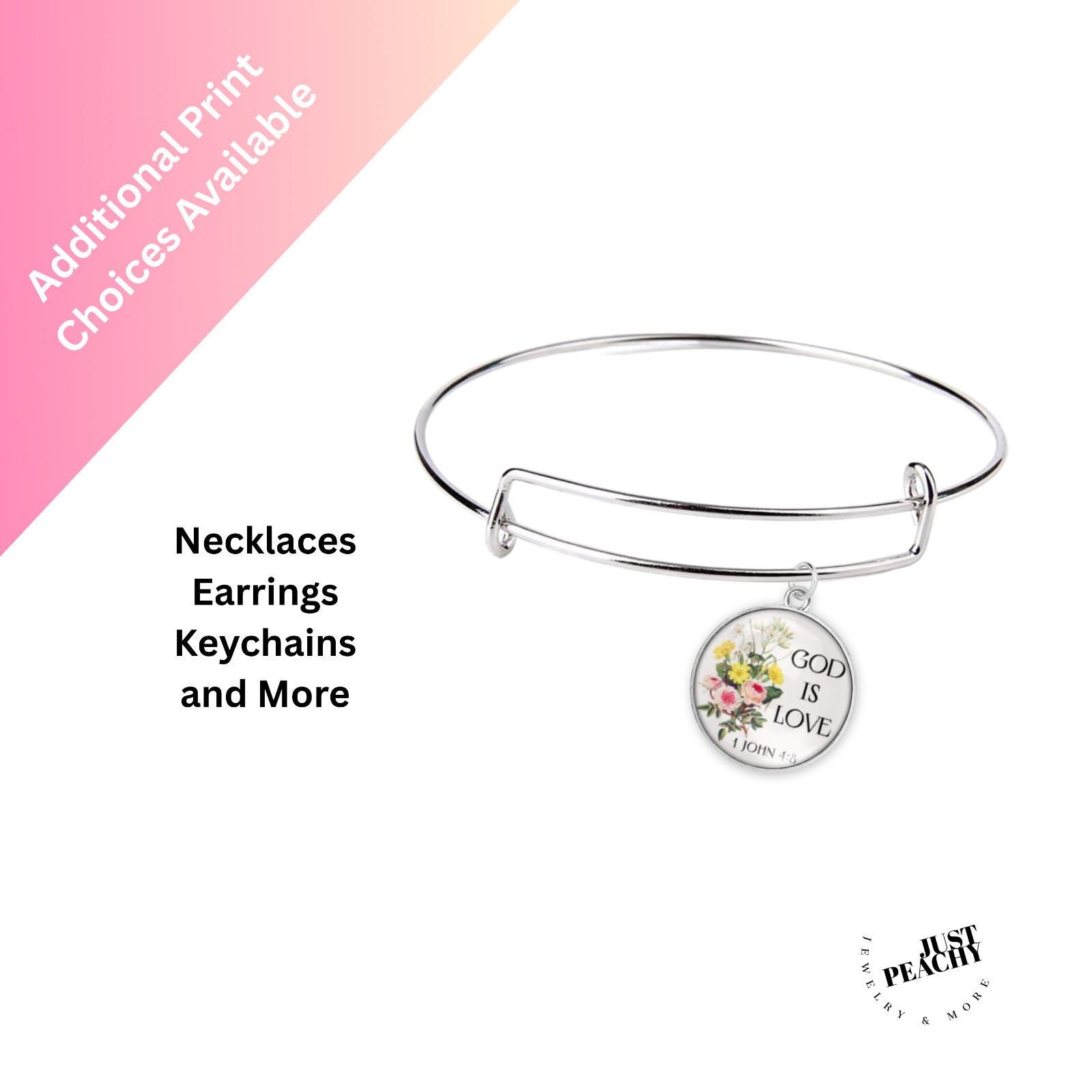 Wildflower Floral Scripture Faith Silver Bangle Bracelet Charm Religious New