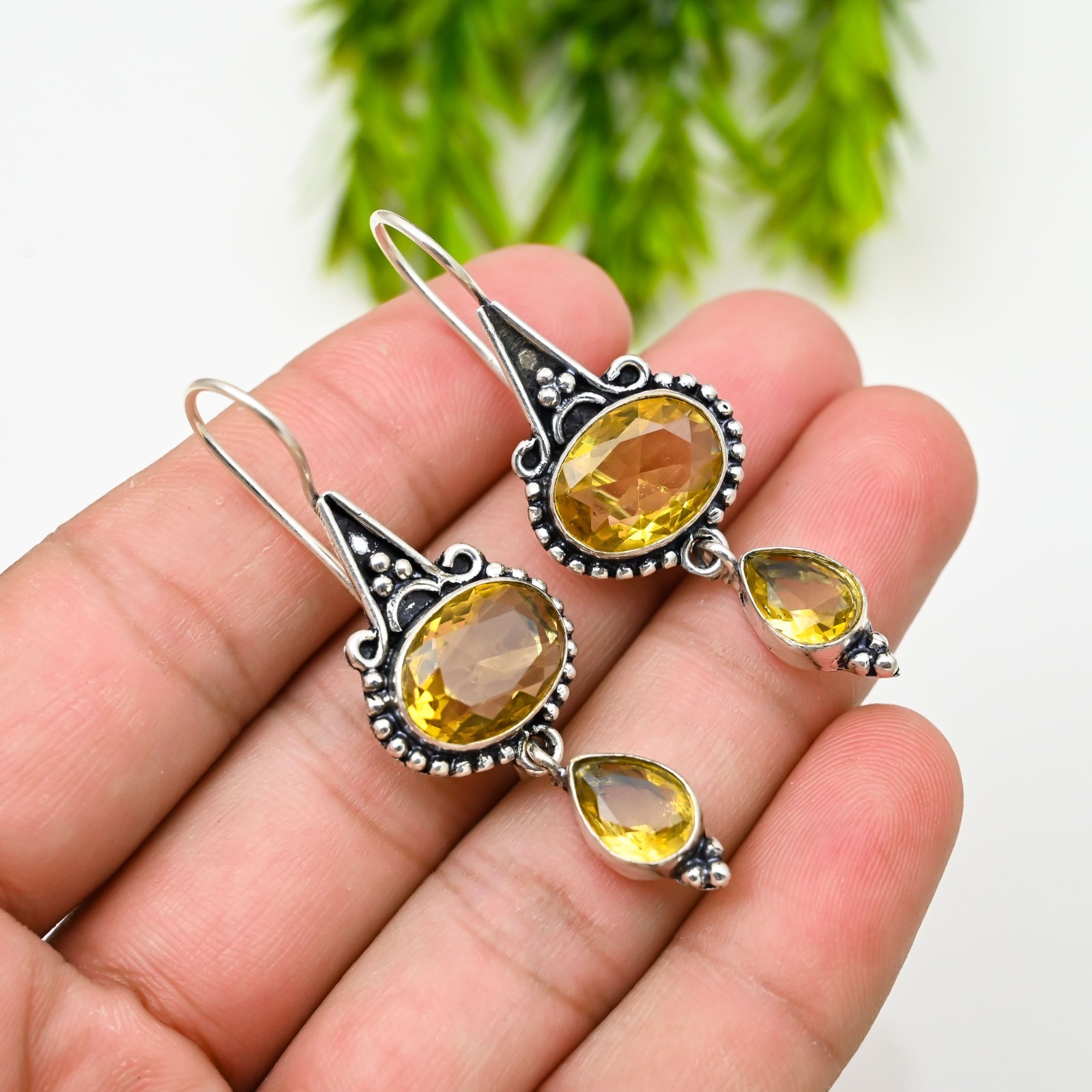 Yellow Citrine Gemstone 925 Sterling Silver Handmade Jewelry Earring Gift For