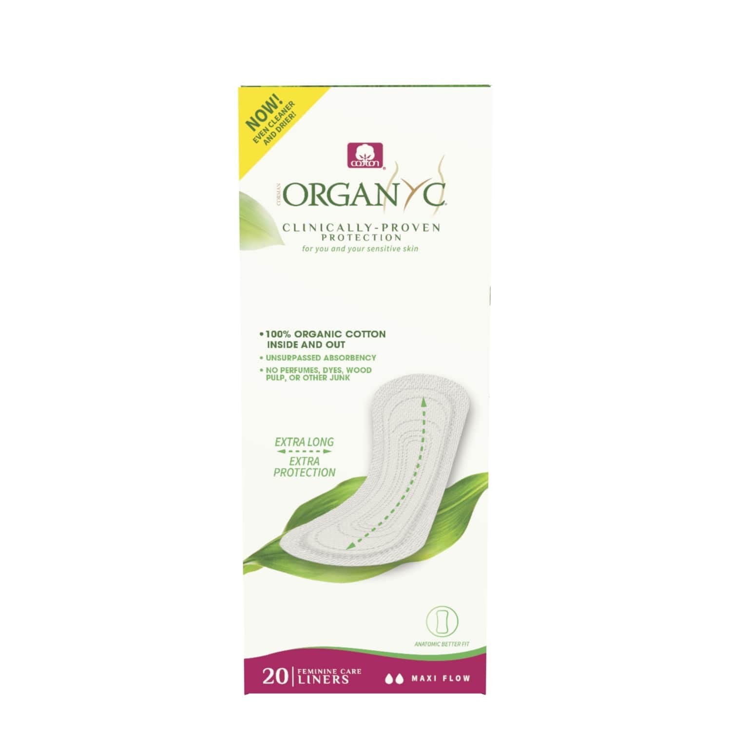 Panty Liners Organic Cotton Maxi Flow 20 Count Organyc Certified Inside Flat