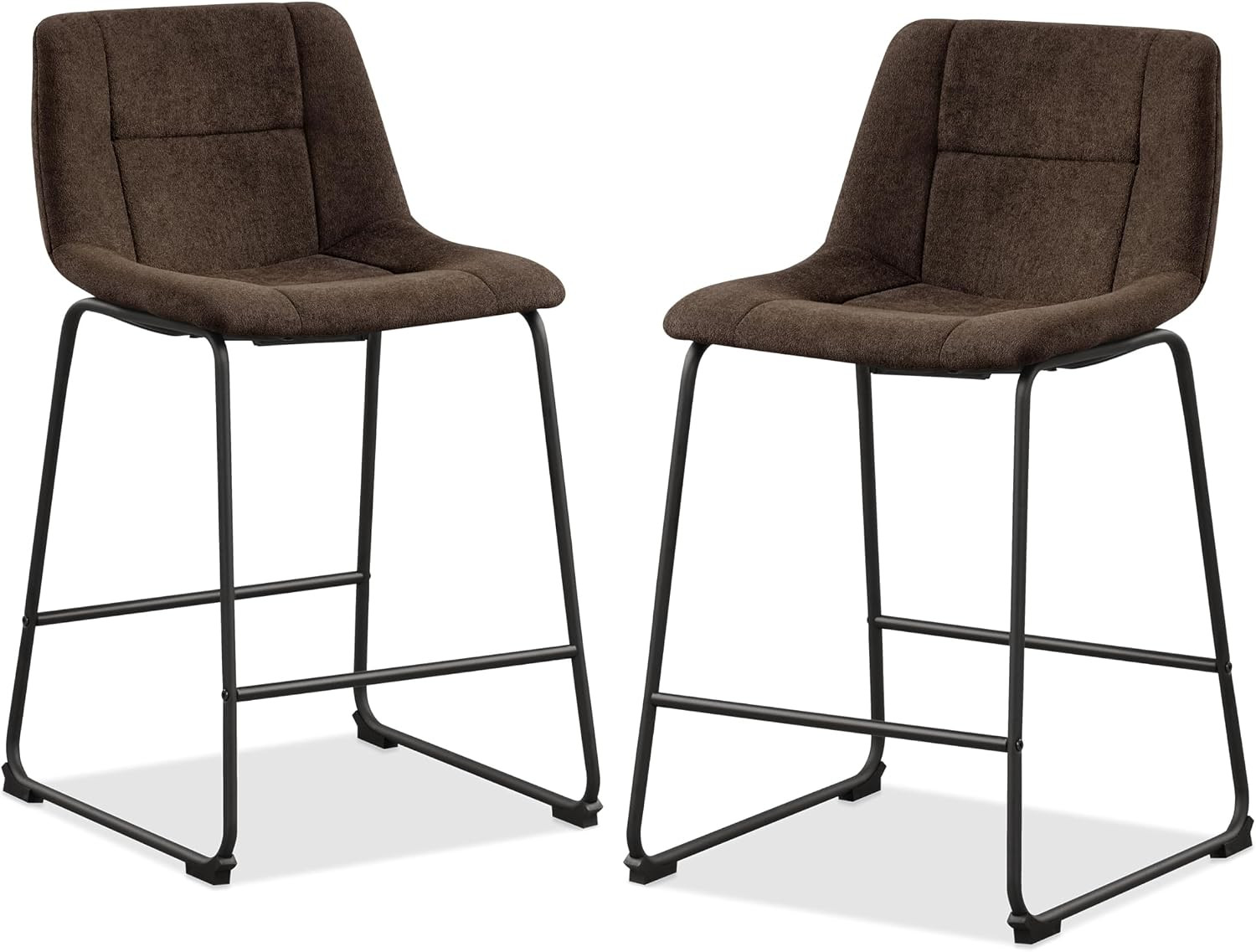 Modern Bentwood Counter Height Dining Chairs Set of 2, Brown Chenille Upholstere