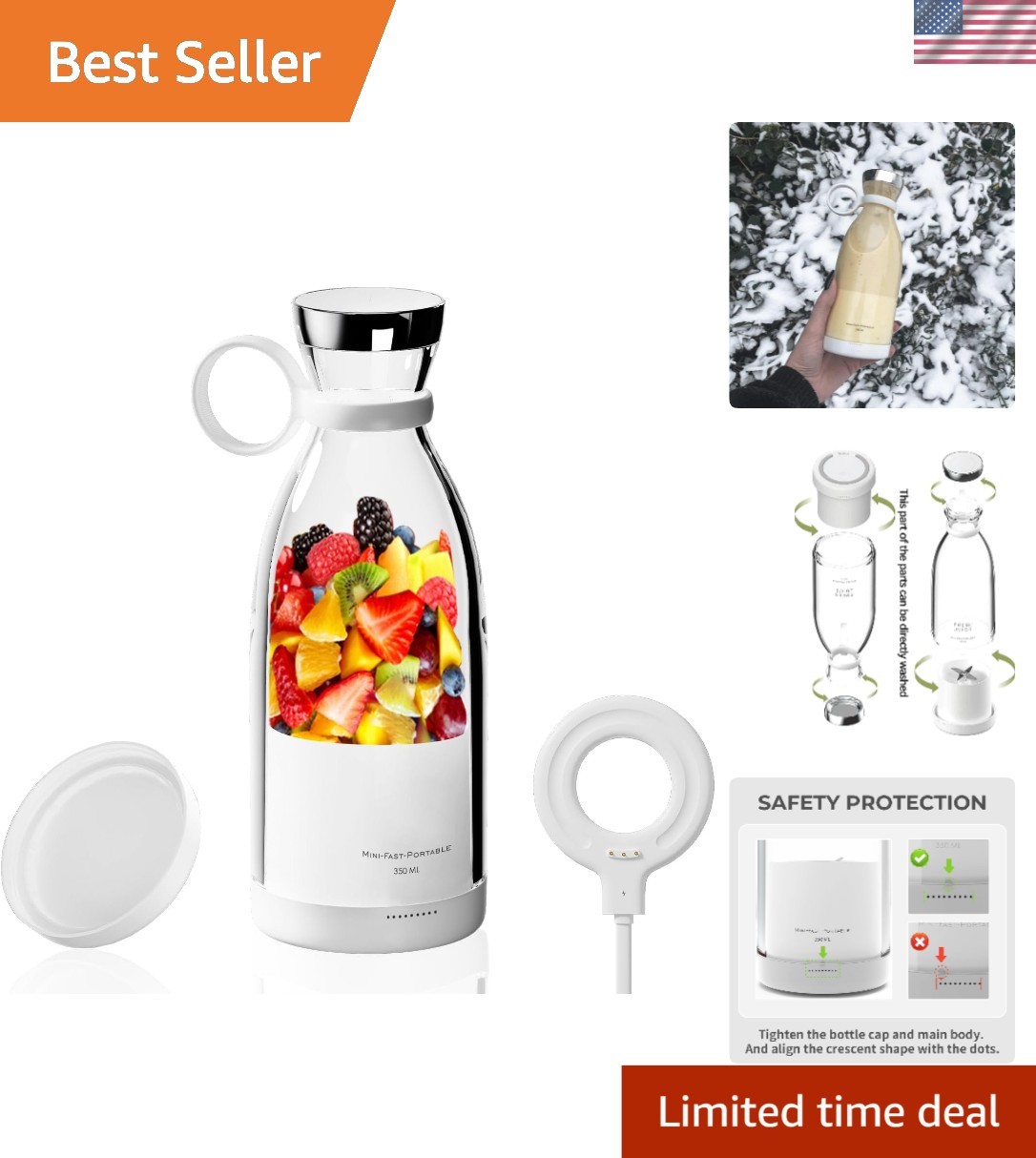 Easy-Clean Portable Blender for Juices & Smoothies - Travel-Friendly 11.83 Oz