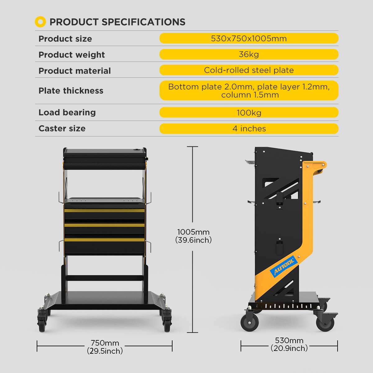 Rolling Tool Storage Heavy Duty Garage Trolley Workshop Diagnostic Service Cart