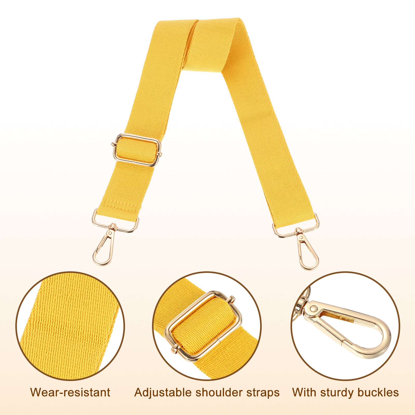3.8cm Wide Shoulder Strap, Ginger Yellow, Light Gold Pull Core Buckle
