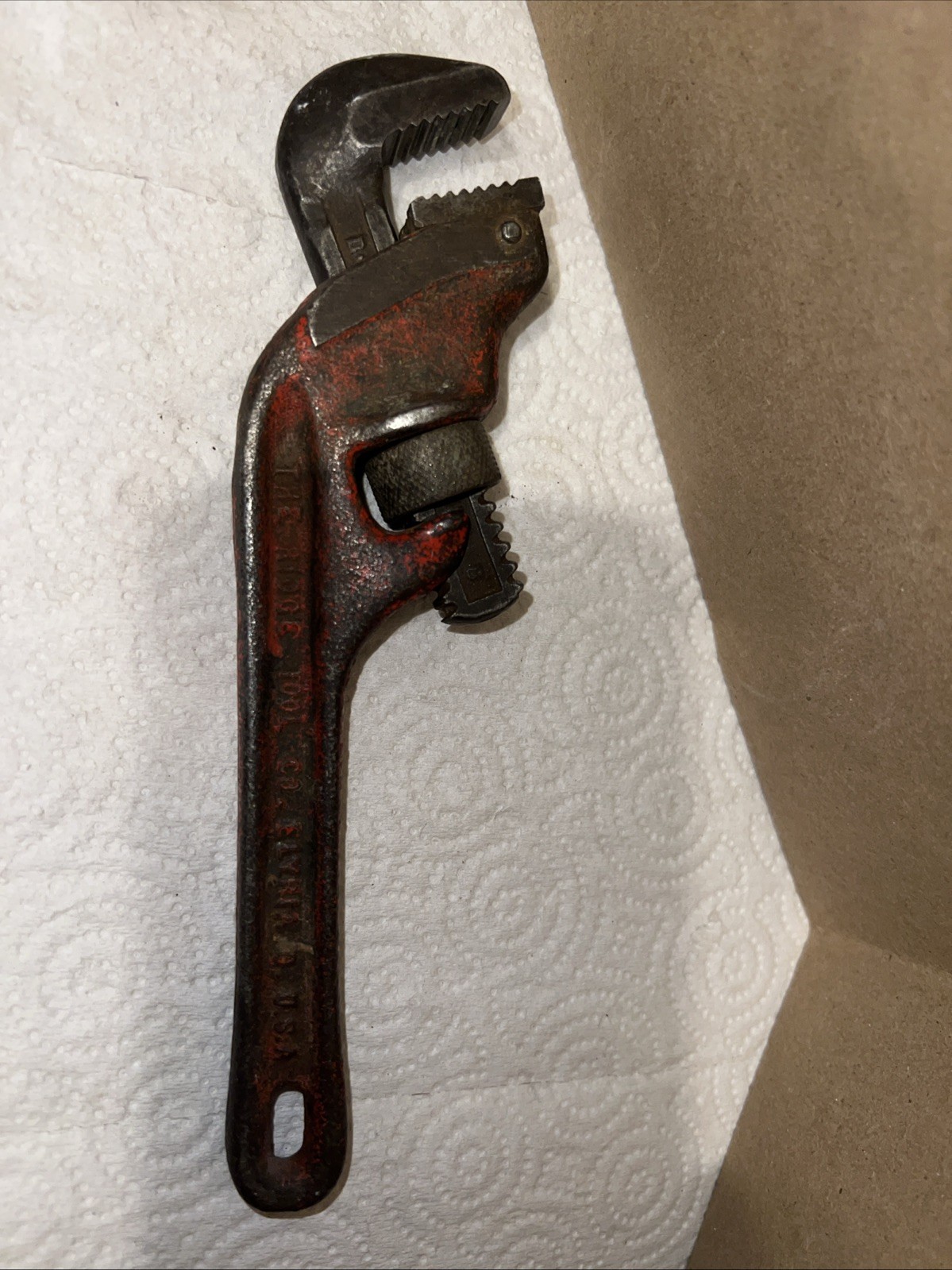 VINTAGE RIDGID THE RIDGE TOOL Co. E8 8" OFFSET PIPE WRENCH MADE in USA