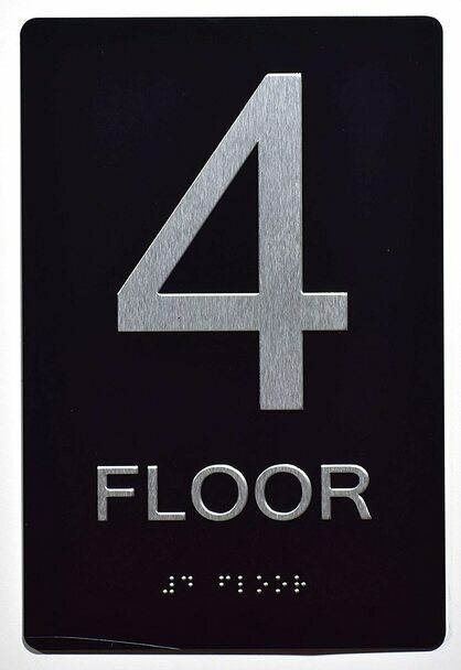 Floor Number Sign -4TH Floor Sign(Aluminum, Black/Silver,6x9) -REF24-1027