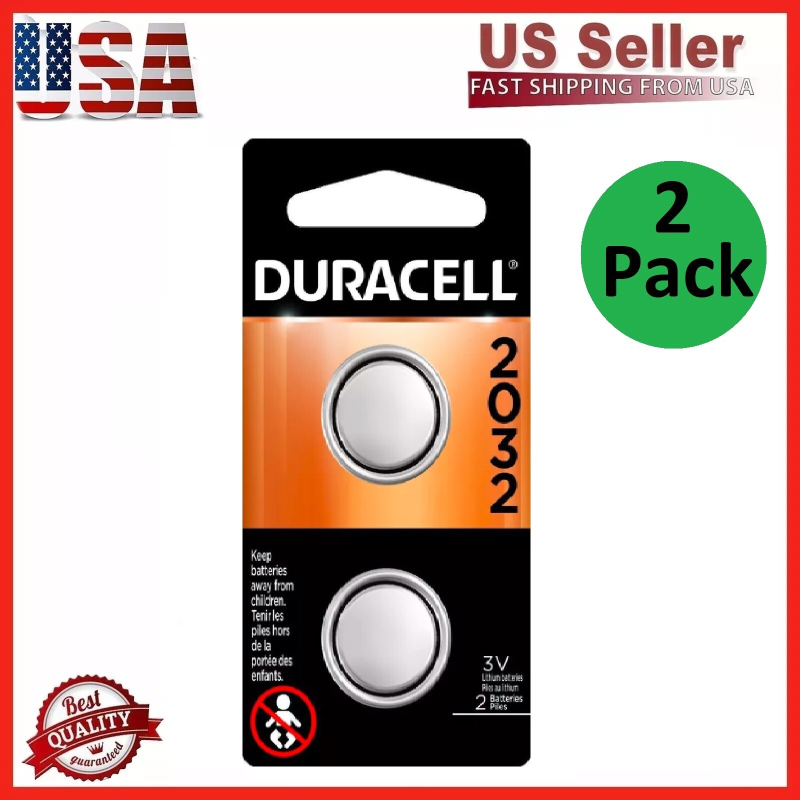 2xPack Duracell CR2032 Lithium Battery 3 Volt DL2032 (ECR2032 CR 2032 DL 2032)