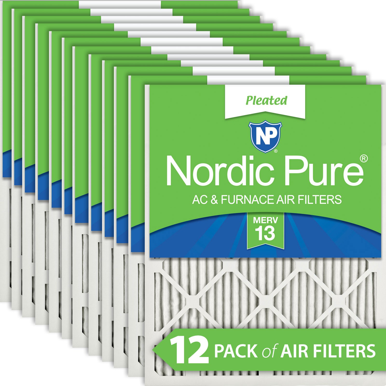 20x20x1 (19_1/2x19_1/2) Pleated MERV 13 Air Filters 12 Pack