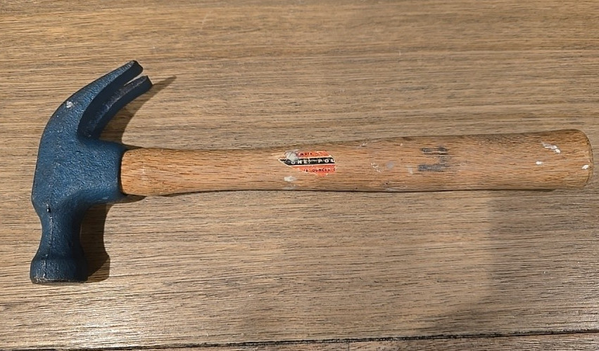 Vintage 16 oz Blue Head Claw Wood Handle Hammer