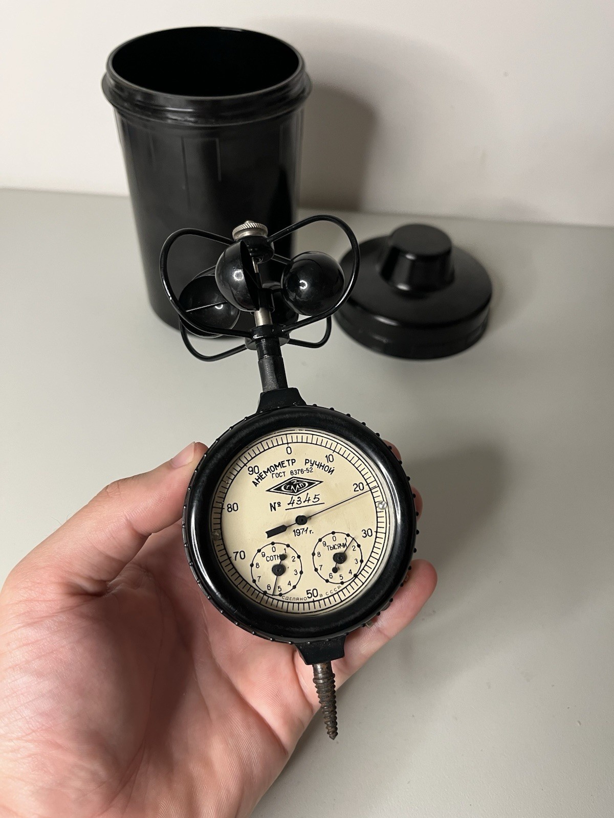 Vintage Soviet Handheld Cup Anemometer USSR 1971 with Case – Working Wind Speed