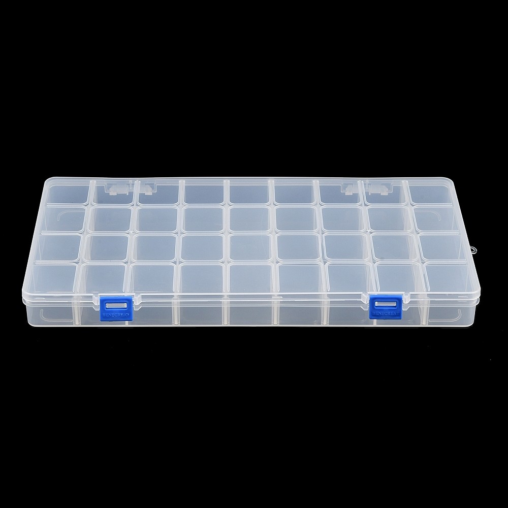 Plastic 36 Grids Clear Bead Storage Box Removable Divider Jewelry Organizer Case