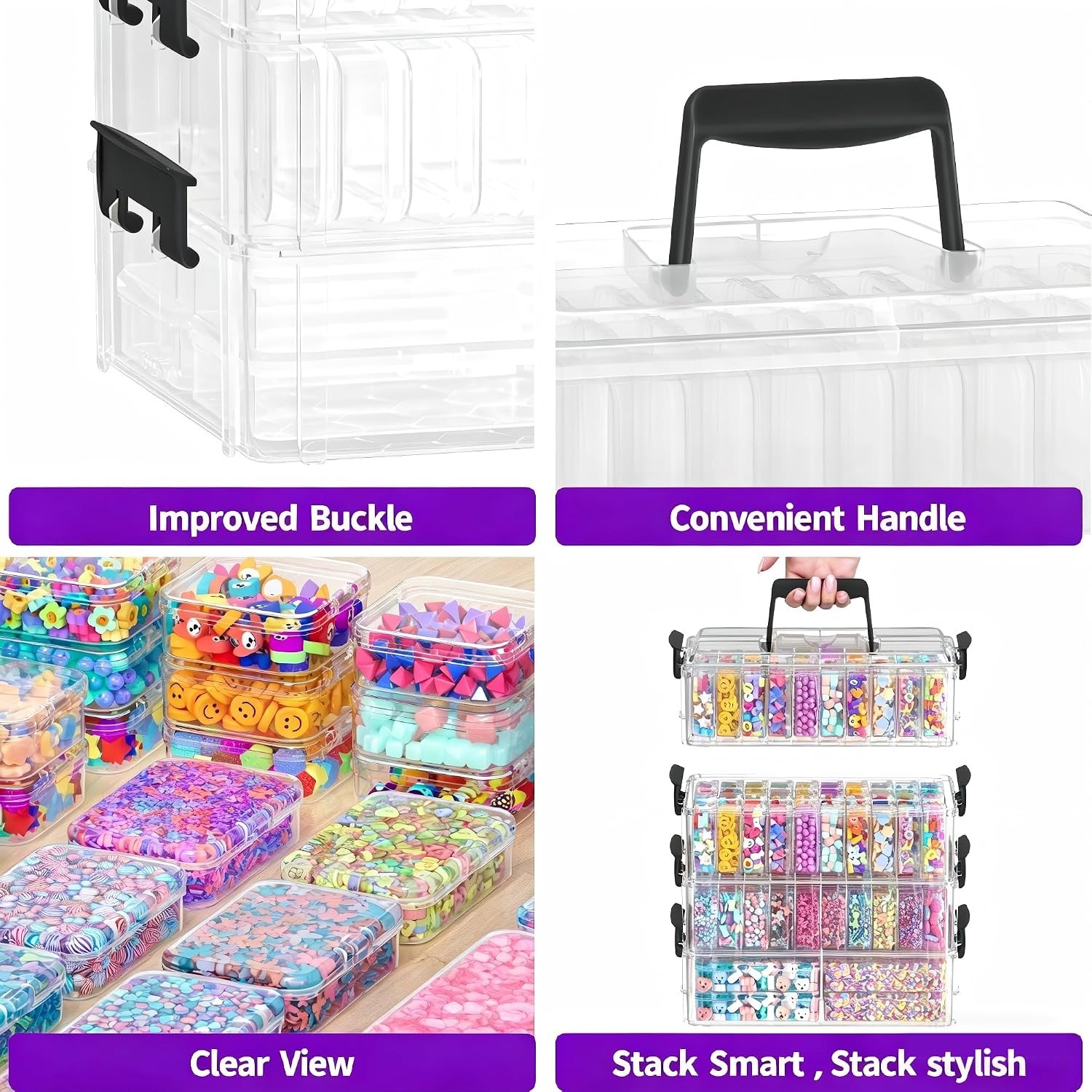 Stackable Bead Storage Organizer, 88 Small Plastic Containers with Lids, 4-La...