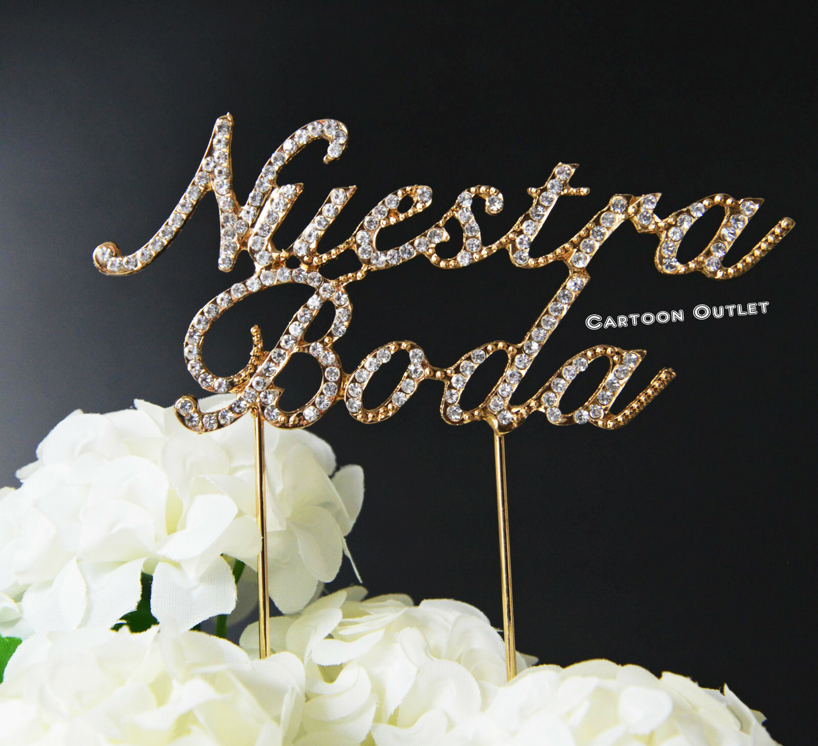 NUESTRA BODA CAKE TOPPER RHINESTONES LIGHT GOLD  METAL BRIDAL CAKE TOPPER PIC