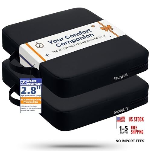 Extra Thick Stadium Seat Cushion – Waterproof 2.8" Bleacher Classic Black