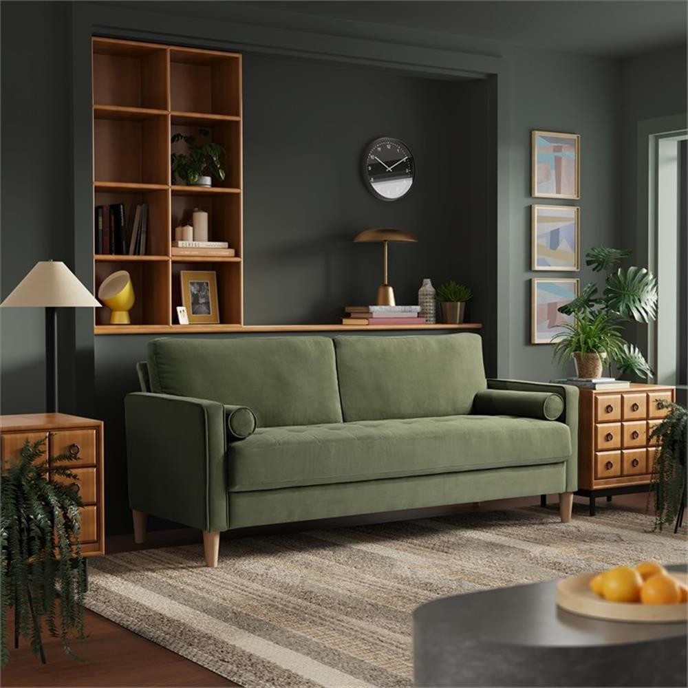 Lifestyle Solutions Jareth Stationary Sofa in Olive Fabric Upholstery