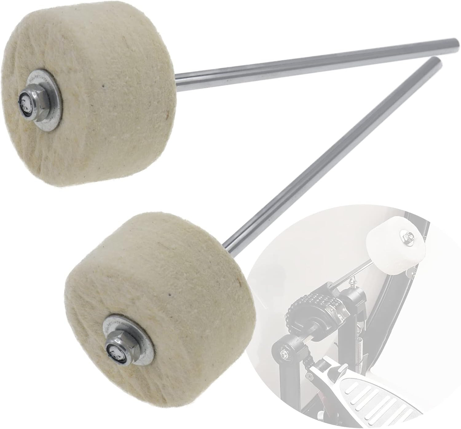 2Pcs White Felt Bass Drum Pedal Beater,180 Mm Double Kick Drum Parts Accessories