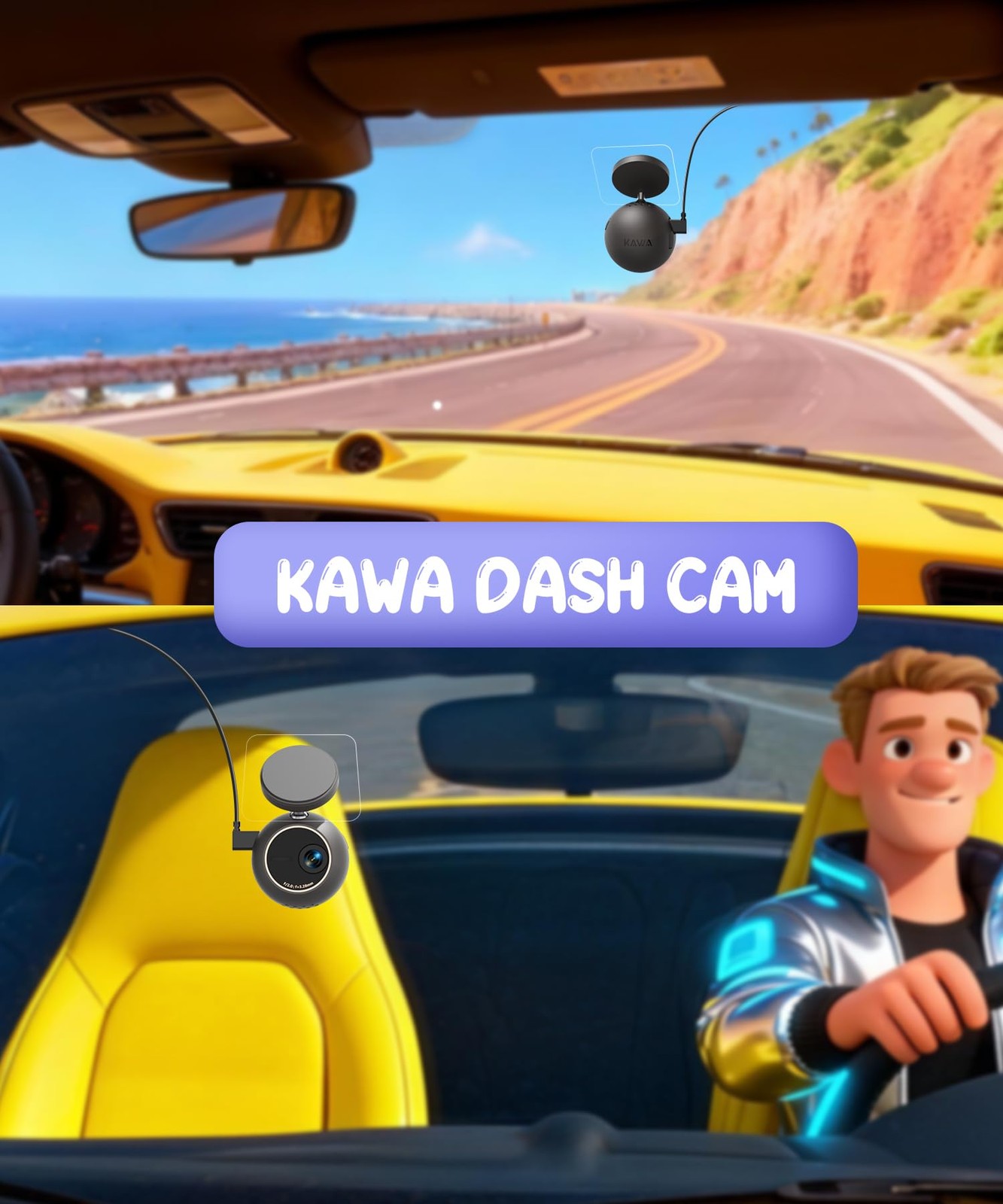 Dash Cam 2K with Voice Control,Mini Spherical Front Dashcam, 360° Rotatable M...