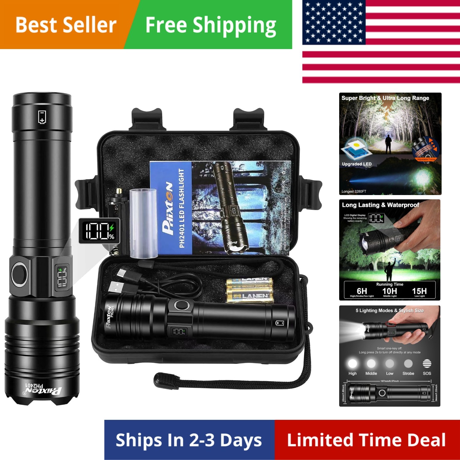 Rechargeable Flashlights 100000 High Lumens Long Range 3280 FT, Super Bright ...