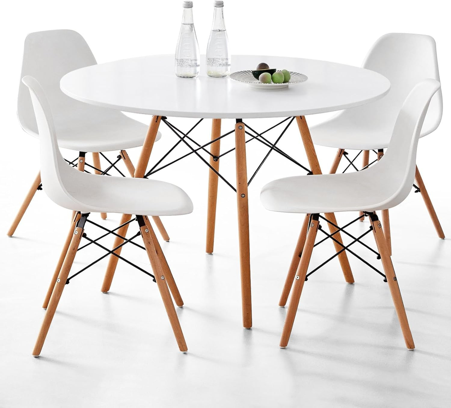 5-Piece round Dining Table Set, Small 35.5" Kitchen Table Chairs Set of 4 Space
