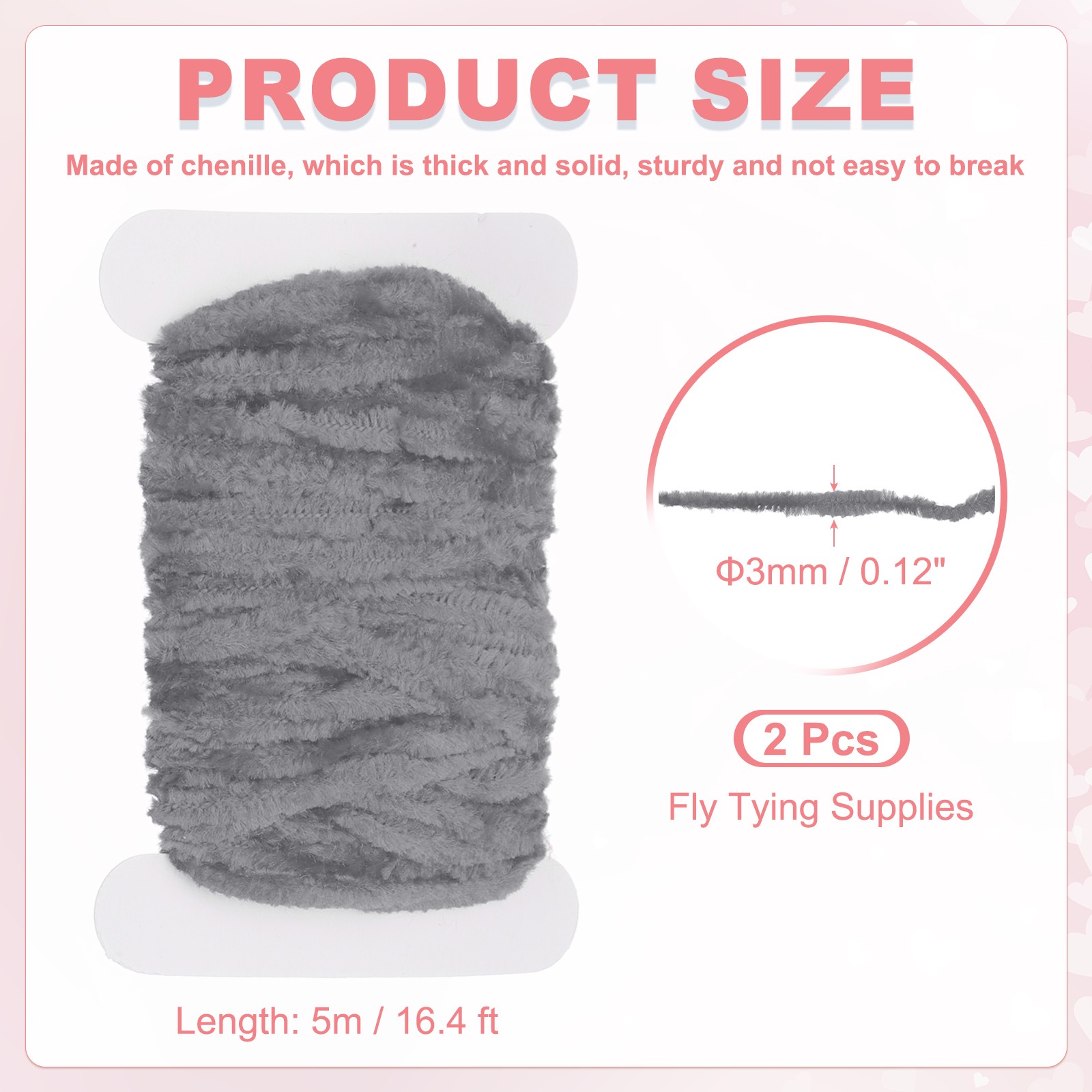 2 Pack Chenille Fly Tying Total 10M Rayon Chenille Fly Tying Materials Gray