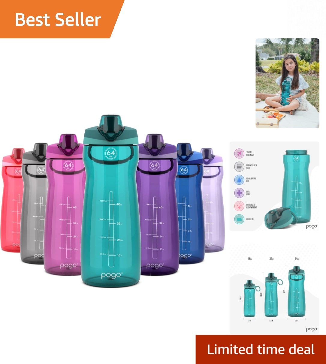 Dishwasher Safe 64oz Plastic Water Bottle - Ideal for Outdoor Activities