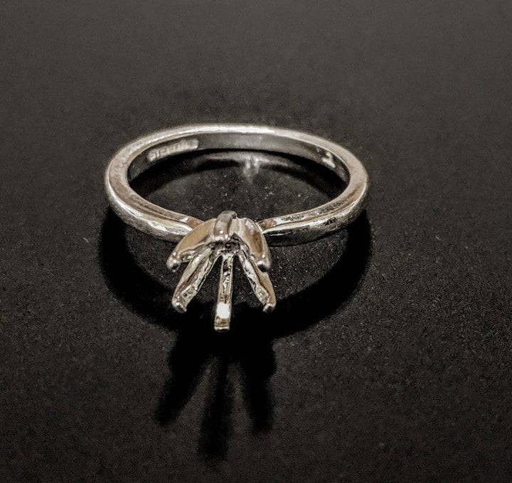 4 mm Round 6 Prong Ring, Solid Sterling Silver, Pre-Notched Size 5.5