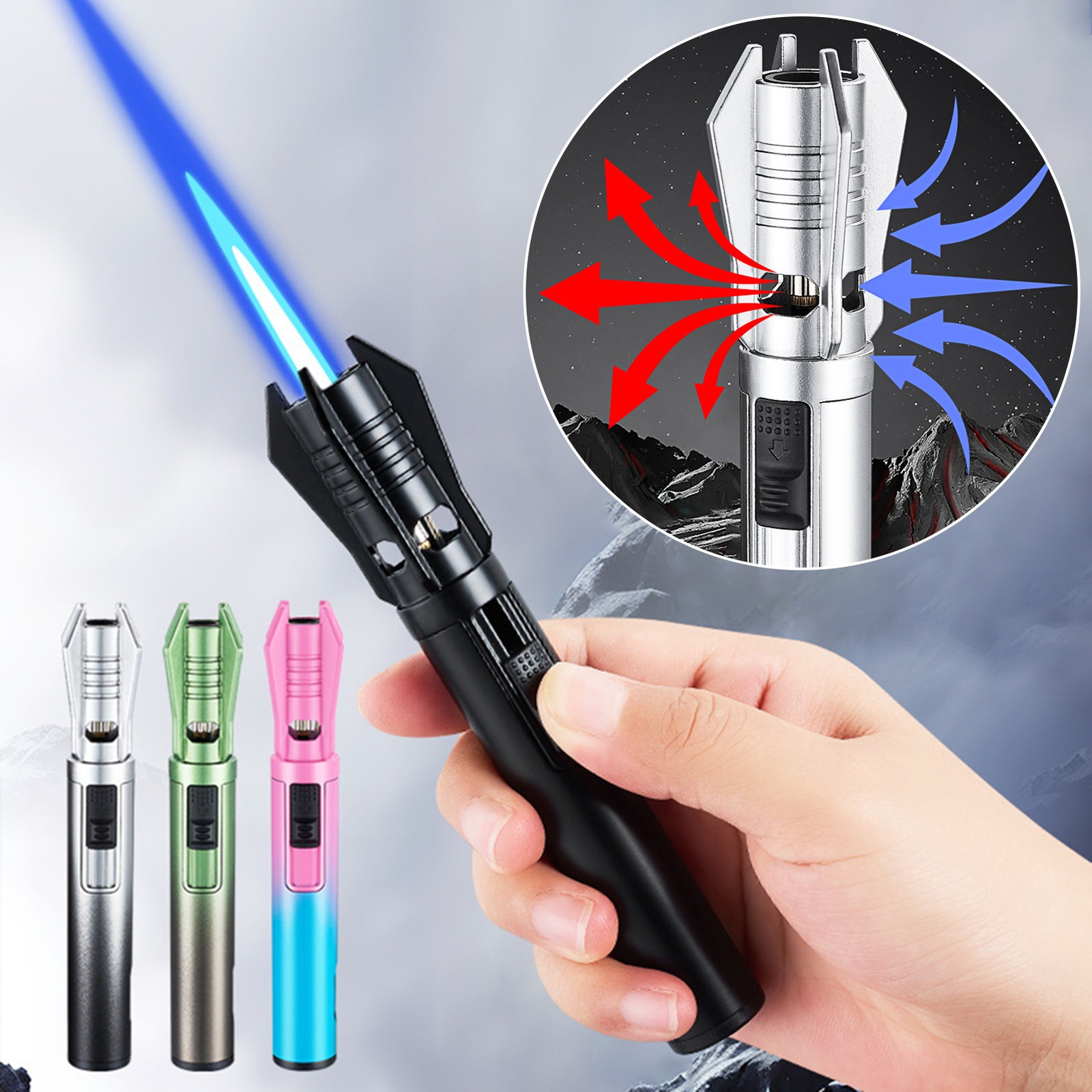 Metal Spray Gun Torch Lighter, 1300°c Blue Flame, Butane Gas for Camping