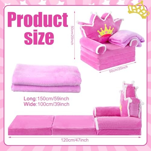 Gifts for Kids Couch 2 in 1 Toddler Couch Fold Out with Flannel Blanket Purple