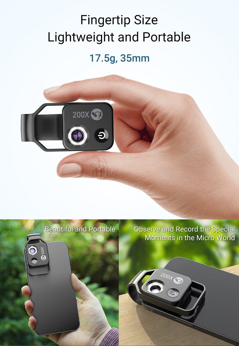 200X Mobile Phone Microscope Lens High Magnification Moveable for iPhone/Android